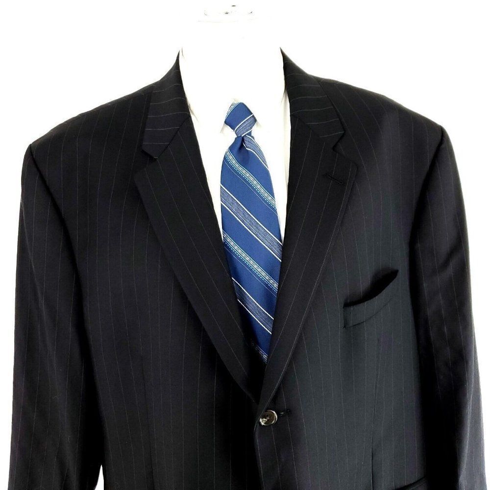 Ralph Lauren Wool Cashmere 3 Button Suit Jacket 48L Charcoal Gray Striped